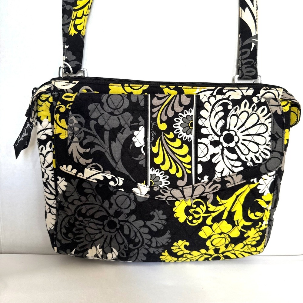 Vera Bradley Baroque Quilted Floral Crossbody Bag Black Yellow Travel Boho Purse